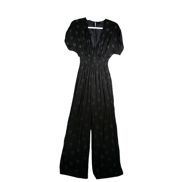 Madewell Pants - Madewell Jumpsuit Womens XS Black Polka Dot Dolman Smocked Waist Wide Leg Boho